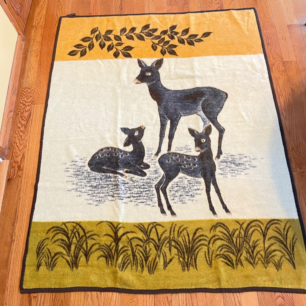 Vintage Biederlack Deer Blanket Reversible West Germany Acrilan Throw 58x73